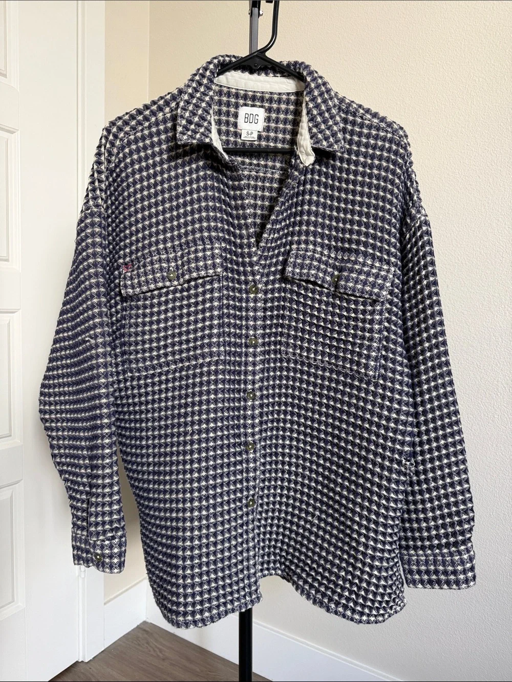 BDG Navy & Cream Houndstooth Oversized Shacket S